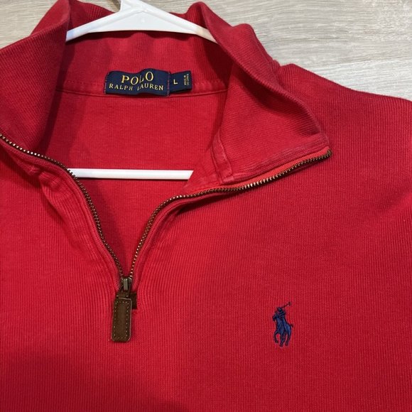 POLO RALPH LAUREN Mens 1/4 Zip‎ Pullover Sweater Sweatshirt Size L Red - Picture 3 of 7